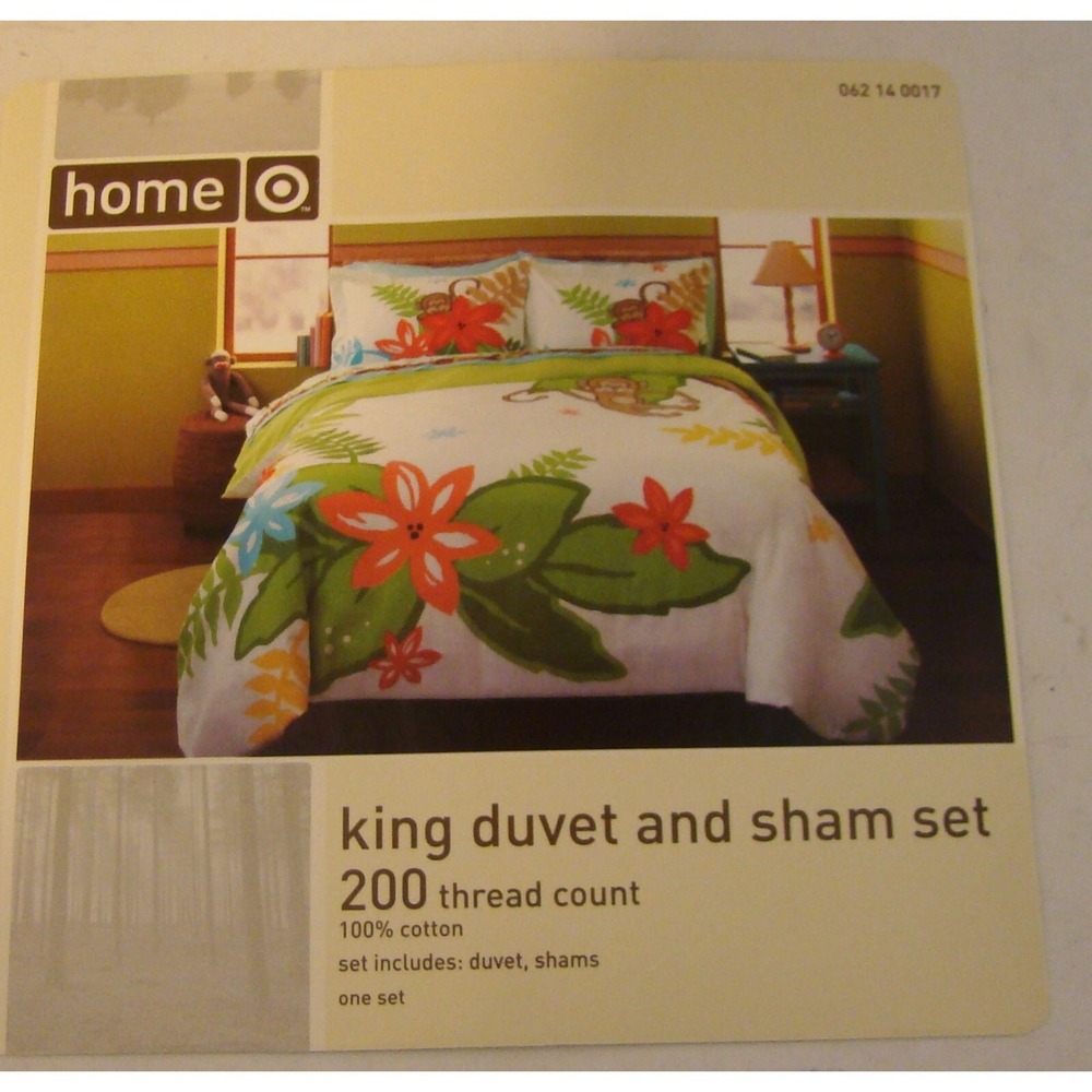 Target 2008 Discontinued Sold Out King Duvet Sham Set Floral Monkey 100% Cotton - Picture 4 of 6